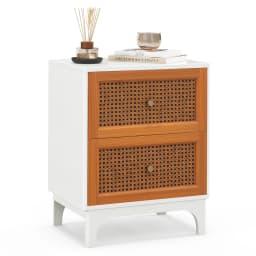 Rattan Bedside Table 2 Drawer Bedside Cabinet side table table Solid Wood Beam Night chest of drawers Boho Style Sofa table for