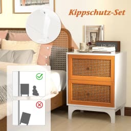 Rattan Bedside Table 2 Drawer Bedside Cabinet side table table Solid Wood Beam Night chest of drawers Boho Style Sofa table for