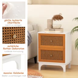 Rattan Bedside Table 2 Drawer Bedside Cabinet side table table Solid Wood Beam Night chest of drawers Boho Style Sofa table for