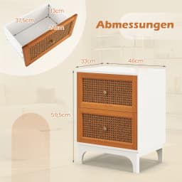 Rattan Bedside Table 2 Drawer Bedside Cabinet side table table Solid Wood Beam Night chest of drawers Boho Style Sofa table for