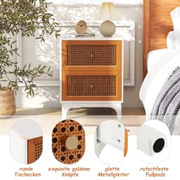 Rattan Bedside Table 2 Drawer Bedside Cabinet side table table Solid Wood Beam Night chest of drawers Boho Style Sofa table for
