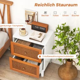 Rattan Bedside Table 2 Drawer Bedside Cabinet side table table Solid Wood Beam Night chest of drawers Boho Style Sofa table for