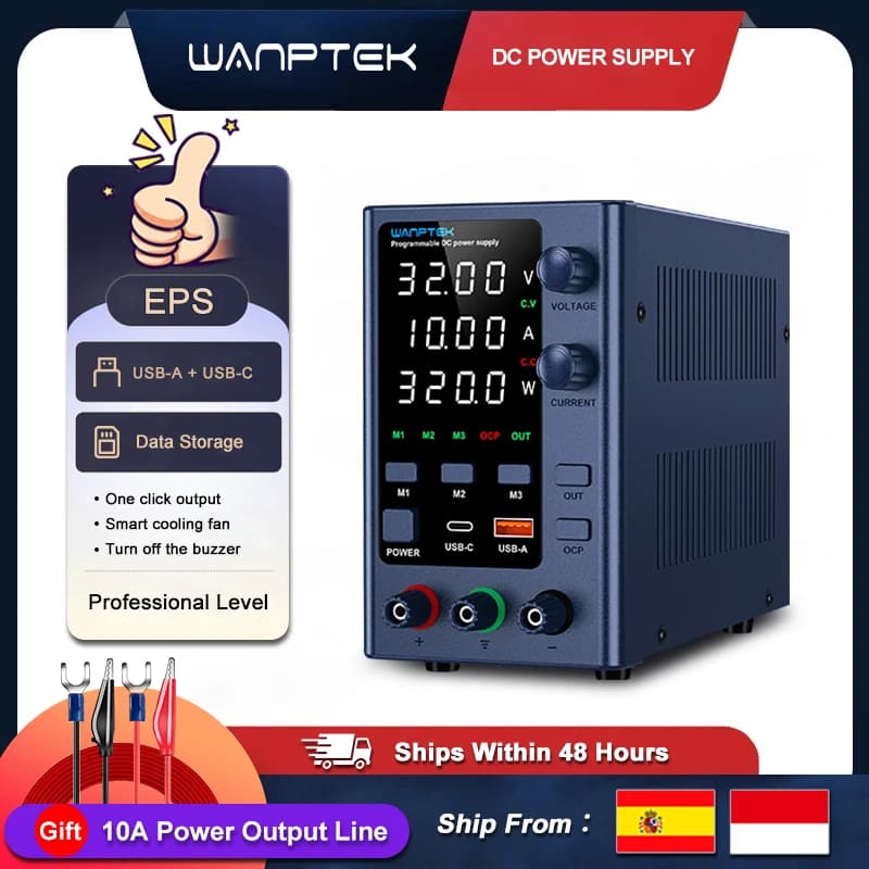Wanptek 30V 10A DC Power Supply 30V 5A 60V 5A 120V 3A Adjustable Voltage Current with USB-A/Type-c Laboratory Power Supply