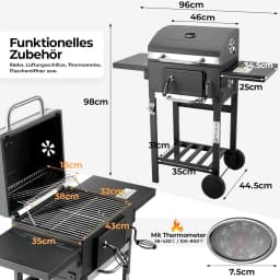 Charcoal Grill with Lid Cover Charcoal BBQ | Barbecue Smoker Grill Combo for Outdoor Backyard Patio Camping Picnic and Party