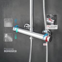 Shower System with Thermostat – 10-Inch Rain Shower Head, Stainless Steel, with Thermostat and Adjustable Wall Mount
