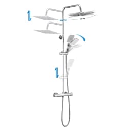 Shower System with Thermostat – 10-Inch Rain Shower Head, Stainless Steel, with Thermostat and Adjustable Wall Mount