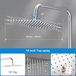 Shower System with Thermostat – 10-Inch Rain Shower Head, Stainless Steel, with Thermostat and Adjustable Wall Mount