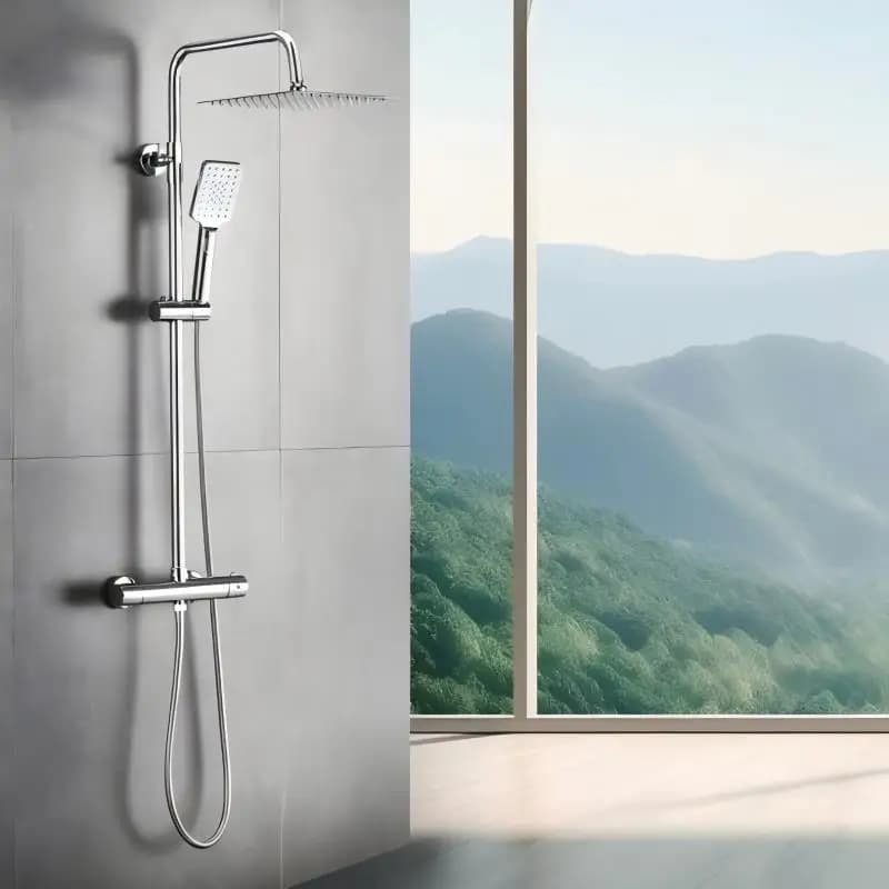Shower System with Thermostat – 10-Inch Rain Shower Head, Stainless Steel, with Thermostat and Adjustable Wall Mount
