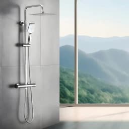 Shower System with Thermostat – 10-Inch Rain Shower Head, Stainless Steel, with Thermostat and Adjustable Wall Mount