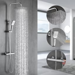Shower System with Thermostat – 10-Inch Rain Shower Head, Stainless Steel, with Thermostat and Adjustable Wall Mount