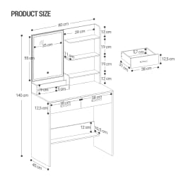 Dressing Table with LED Light, 2 AC Outlets and 2 USB, with 2 Drawers and 4 Open Compartments, for Bedroom, Living Room