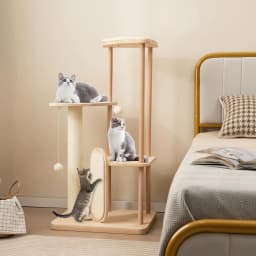 112 cm multi-layer wooden cat tree with sisal board and scratching post, padded perch for kittens