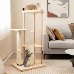 112 cm multi-layer wooden cat tree with sisal board and scratching post, padded perch for kittens