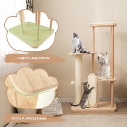112 cm multi-layer wooden cat tree with sisal board and scratching post, padded perch for kittens