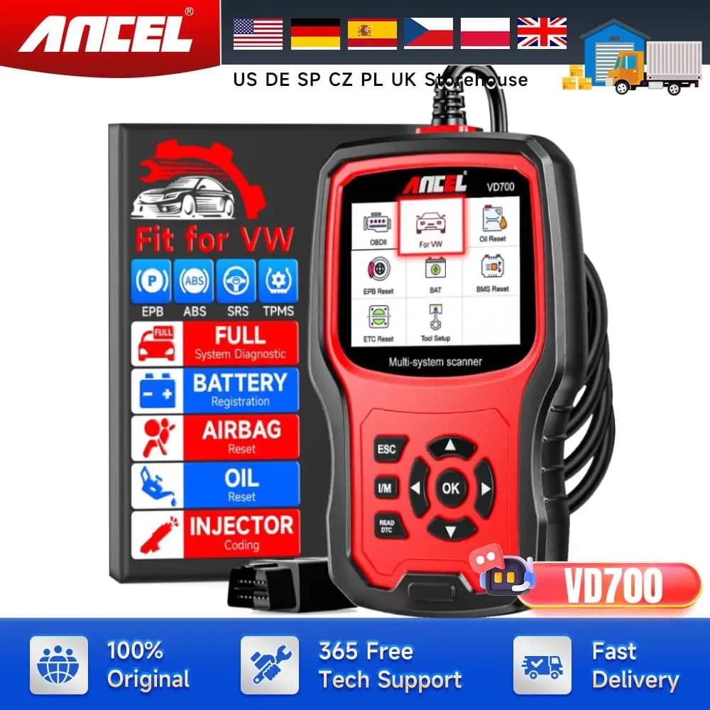 ANCEL VD700 OBD2 Diagnostic Code Reader Scan Tool All Functions OBD11 Scanner for VAG Vehicles with Battery Registration EPB Res
