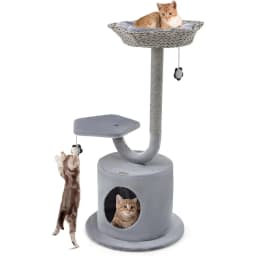 106 cm Cat Scratching Tree, curved design, sisal scratching pads, flower shape, 2 suspension balls, for small/large cats, grey