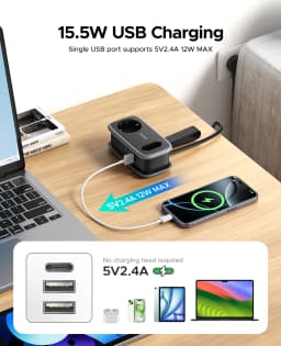 ORICO EU Plug Travel Power Strip with 3AC 3USB Port 1.1M Extension Cable 5-In-1 Charging Smart Socket for Home/Travel Save Space