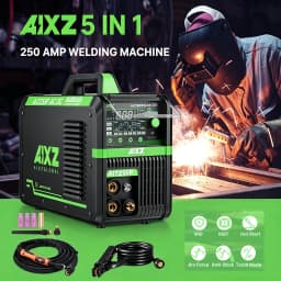 AIXZ 250 Amps 5 in 1 HF TIG Welder AIT250P AC/DC Aluminum Welding MMA ARC Argon Digital Pulse TIG Welding Machine 2T/4T IGBT Inverter for Stainless Steel Aluminum Hot Start Arc Force Anti-Stick