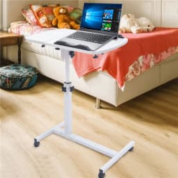Height Adjustable Mobile over Bed Bedside Laptop Standing Desk with Hidden Wheels Rolling Sofa Side Computer Table
