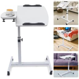 Height Adjustable Mobile over Bed Bedside Laptop Standing Desk with Hidden Wheels Rolling Sofa Side Computer Table