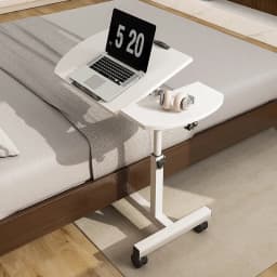 Height Adjustable Mobile over Bed Bedside Laptop Standing Desk with Hidden Wheels Rolling Sofa Side Computer Table