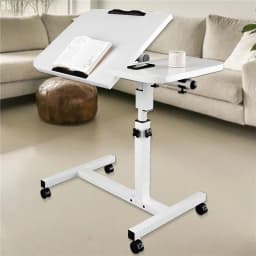 Height Adjustable Mobile over Bed Bedside Laptop Standing Desk with Hidden Wheels Rolling Sofa Side Computer Table