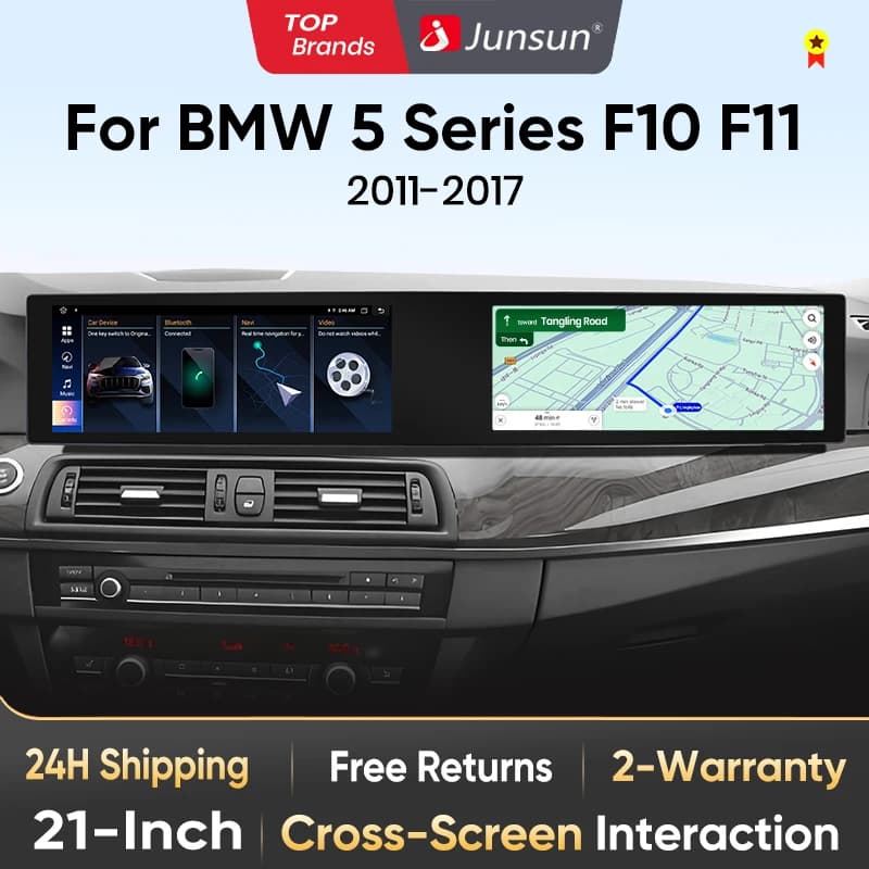 Junsun 21'' Dual Screen Car Radio Multimedia For BMW 5 Series F10 F11 2011-2016 Wireless CarPlay Andorid Auto Co-pilot Display