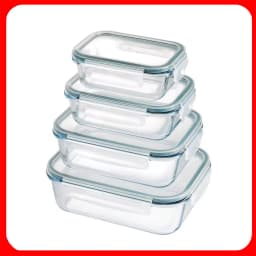 4-Piece Rectangular Borosilicate Lunch Box, Microwave Safe, 200-370-640-1000 Ml, Set of 4 Glass Containers