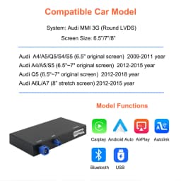 Bonroad Wireless Carplay Android Auto Retrofit Kits for Audi A4 B8 A5 Q5 2009-2015 Mirror Link Airplay Interface Decoder Box