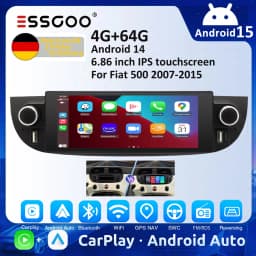 ESSGOO Android 15 4+64G Car Radio For Fiat 500 2007-2015 Wireless Carplay WIFI Navigation Multimedia Player 
