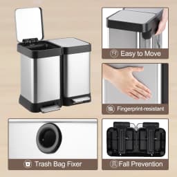 10 Gallon Dual Trash and Recycling Bin, Fingerprint Proof Stainless Steel Kitchen Garbage Can with Double Lid, Pedal Rubbish Bin