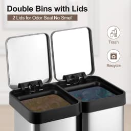 10 Gallon Dual Trash and Recycling Bin, Fingerprint Proof Stainless Steel Kitchen Garbage Can with Double Lid, Pedal Rubbish Bin