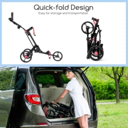 3 Wheel Golf Push Cart, Folding Golf Walking Push Cart w/ Elastic Straps, Umbrella & Cup Holder, Scoreboard Storage, Lightweight
