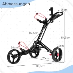 3 Wheel Golf Push Cart, Folding Golf Walking Push Cart w/ Elastic Straps, Umbrella & Cup Holder, Scoreboard Storage, Lightweight