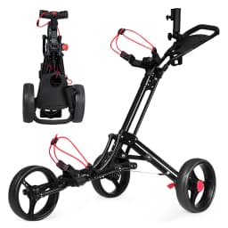 3 Wheel Golf Push Cart, Folding Golf Walking Push Cart w/ Elastic Straps, Umbrella & Cup Holder, Scoreboard Storage, Lightweight