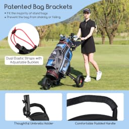 3 Wheel Golf Push Cart, Folding Golf Walking Push Cart w/ Elastic Straps, Umbrella & Cup Holder, Scoreboard Storage, Lightweight