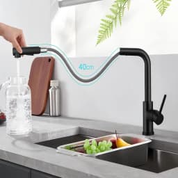 Black Low Pressure Kitchen Faucet, Pull Out Spray, 360° Swivel, 3 Hoses, 2 Water Modes, for Open Water Heaters