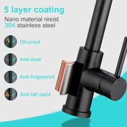 Black Low Pressure Kitchen Faucet, Pull Out Spray, 360° Swivel, 3 Hoses, 2 Water Modes, for Open Water Heaters