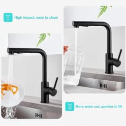 Black Low Pressure Kitchen Faucet, Pull Out Spray, 360° Swivel, 3 Hoses, 2 Water Modes, for Open Water Heaters