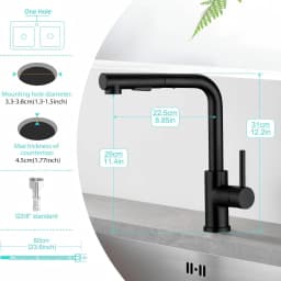 Black Low Pressure Kitchen Faucet, Pull Out Spray, 360° Swivel, 3 Hoses, 2 Water Modes, for Open Water Heaters