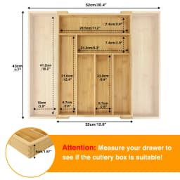 Bamboo Cutlery Tray 6-8 Compartment Utensil Holder for Kitchen Drawer Extendable Size Organiser for Knife, Forks and Cutlery