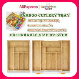 Bamboo Cutlery Tray 6-8 Compartment Utensil Holder for Kitchen Drawer Extendable Size Organiser for Knife, Forks and Cutlery