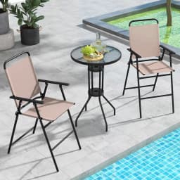 3 PCS Patio Bistro Set Folding Chairs Round Bar Table w/ 1.6" Umbrella Hole Yard