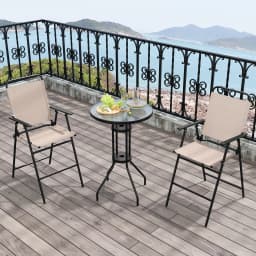 3 PCS Patio Bistro Set Folding Chairs Round Bar Table w/ 1.6" Umbrella Hole Yard