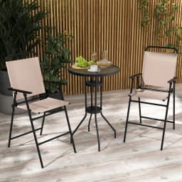 3 PCS Patio Bistro Set Folding Chairs Round Bar Table w/ 1.6" Umbrella Hole Yard