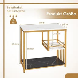 Side Table Marble Look, 3-Tier Bedside Table with Metal Frame, Modern, Living Room Table, Rectangular for Living Room, Bedroom