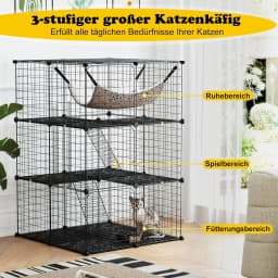 Cat Cage 3-Tier Large Cat Run with Hammock, 2 Ladders, 3 Doors & Skylights, Removable Kennel, Metal Wire Cage