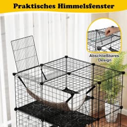 Cat Cage 3-Tier Large Cat Run with Hammock, 2 Ladders, 3 Doors & Skylights, Removable Kennel, Metal Wire Cage
