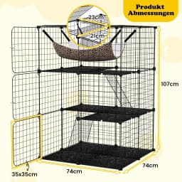 Cat Cage 3-Tier Large Cat Run with Hammock, 2 Ladders, 3 Doors & Skylights, Removable Kennel, Metal Wire Cage