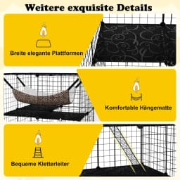 Cat Cage 3-Tier Large Cat Run with Hammock, 2 Ladders, 3 Doors & Skylights, Removable Kennel, Metal Wire Cage